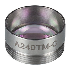 A240TM-C - f = 8.00 mm, NA = 0.50, WD = 4.79 mm, Mounted Aspheric Lens, ARC: 1050 - 1620 nm