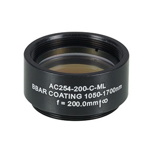 AC254-200-C-ML - f=200 mm, Ø1in Achromatic Doublet, SM1-Threaded Mount, ARC: 1050-1700 nm 