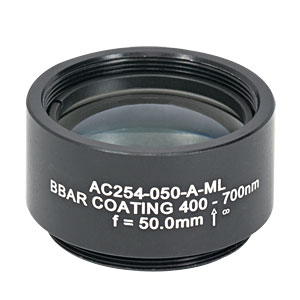 AC254-050-A-ML - f=50 mm, Ø1in Achromatic Doublet, SM1-Threaded Mount, ARC: 400-700 nm