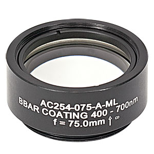 AC254-075-A-ML - f=75 mm, Ø1in Achromatic Doublet, SM1-Threaded Mount, ARC: 400-700 nm