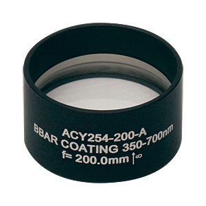 ACY254-200-A - f = 200.0 mm, Ø1in Cylindrical Achromat, AR Coating: 350 - 700 nm