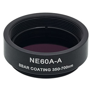 NE60A-A - Ø25 mm Absorptive Neutral Density Filter, SM1-Threaded Mount, ARC: 350-700 nm, OD: 6.0