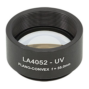 LA4052-UV-ML -  Ø1in UVFS Plano-Convex Lens, SM1-Threaded Mount, f = 35.0 mm, ARC: 245-400 nm