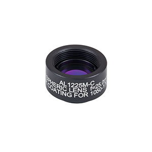 AL1225M-C - Ø12.5 mm N-BK7 Mounted Aspheric Lens, f=25 mm, NA=0.23,  ARC: 1050-1700 nm