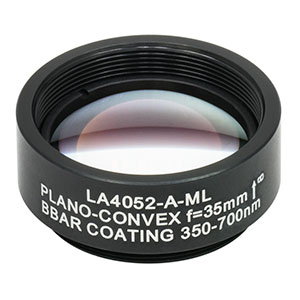 LA4052-A-ML - Ø1in UVFS Plano-Convex Lens, SM1-Threaded Mount, f = 35.0 mm, ARC: 350 - 700 nm