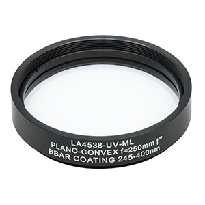 LA4538-UV-ML - Ø2in UVFS Plano-Convex Lens, SM2-Threaded Mount, f = 250.0 mm, ARC: 245-400 nm