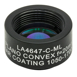 LA4647-C-ML - Ø1/2in UVFS Plano-Convex Lens, SM05-Threaded Mount, f = 20.0 mm, ARC: 1050 - 1700 nm