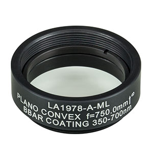 LA1978-A-ML - Ø1in N-BK7 Plano-Convex Lens, SM1-Threaded Mount, f = 750 mm, ARC: 350-700 nm