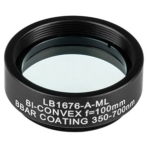 LB1676-A-ML - Mounted N-BK7 Bi-Convex Lens, Ø1in, f = 100.0 mm, ARC: 350 - 700 nm