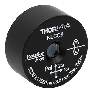 NLCQ8 - Ø1in Mounted β-BBO Crystal, 3.00 mm Thick, θ = 22.2°, Type-I SPDC, 532 nm Pump, 810 nm Signal, and 1550 nm Idler