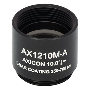 AX1210M-A - 10.0°, 350 - 700 nm AR Coated UVFS, Ø1/2in (Ø12.7 mm) Axicon, SM05-Threaded Mount