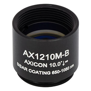 AX1210M-B - 10.0°, 650 - 1050 nm AR Coated UVFS, Ø1/2in (Ø12.7 mm) Axicon, SM05-Threaded Mount