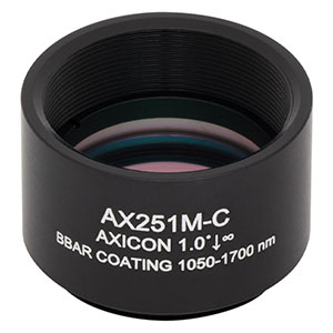 AX251M-C - 1.0°, 1050 - 1700 nm AR Coated UVFS, Ø1in (Ø25.4 mm) Axicon, SM1-Threaded Mount