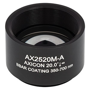 AX2520M-A - 20.0°, 350 - 700 nm AR Coated UVFS, Ø1in (Ø25.4 mm) Axicon, SM1-Threaded Mount