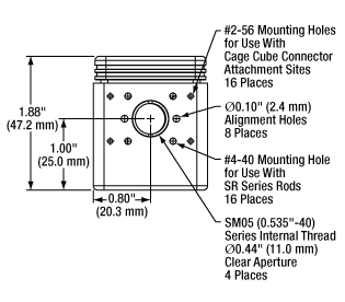 16 mm Cage-Compatible Fluorescence Filter Cube Mechanical Drawing